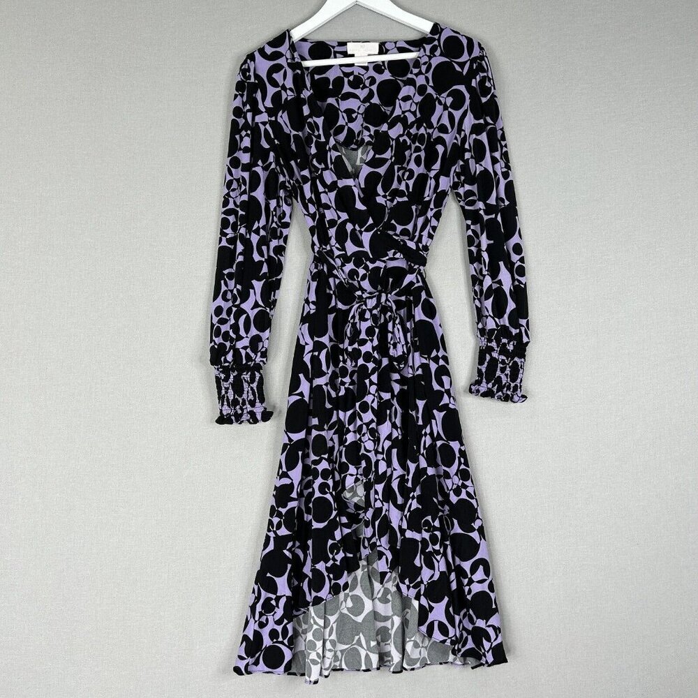 Rachel Parcell Womens Dress 8 Black Lavender Retro Jersey Wrap Abstract Work